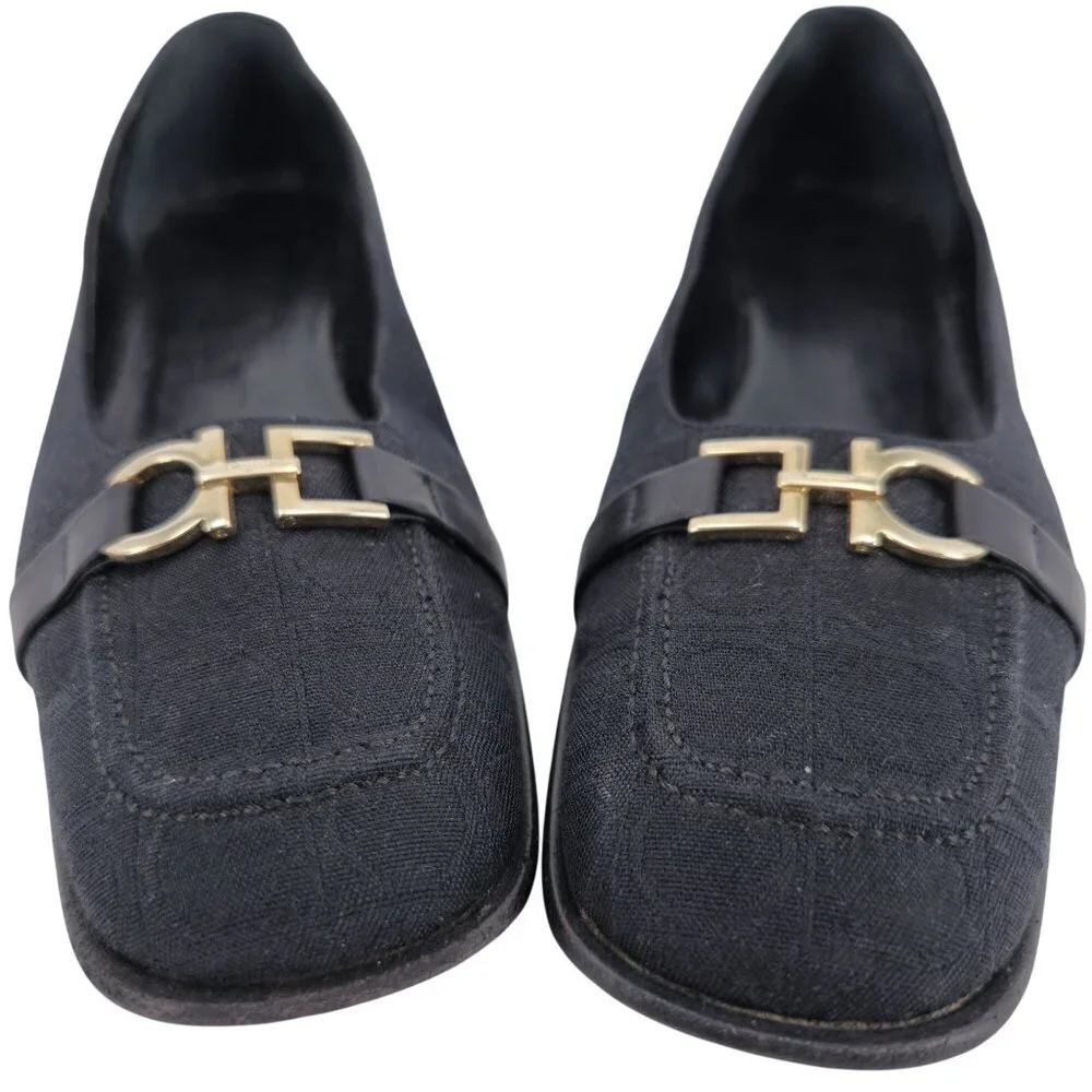 Salvatore Ferragamo Italy Womens 8AA Black Signature Gancini Dress Shoe Pumps - Picture 9 of 11